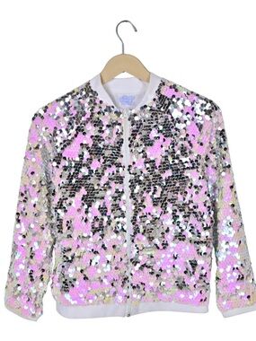 Sequin Zip-Up Jacket in Iridescent Pink & Silver